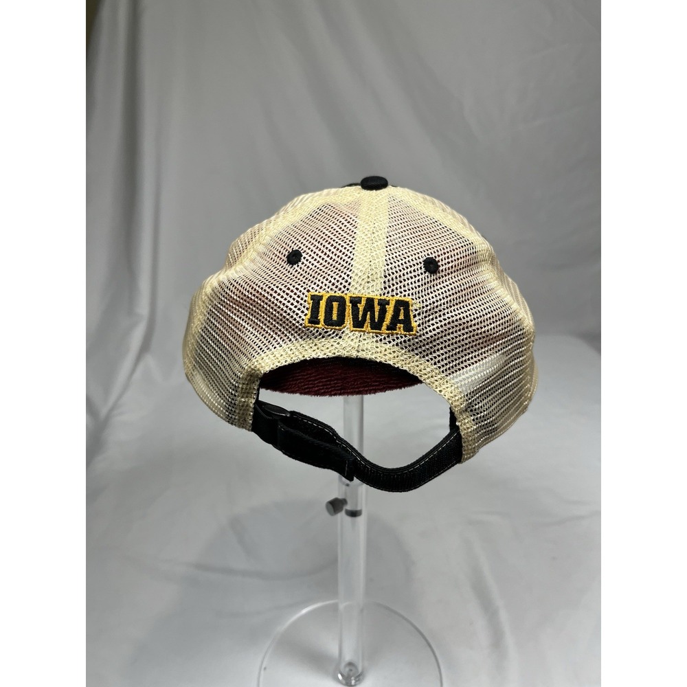 Iowa Hawkeyes Trucker Hat Black Tan Mesh Adjustable Strapback Herky Mascot Cap - Picture 3 of 5